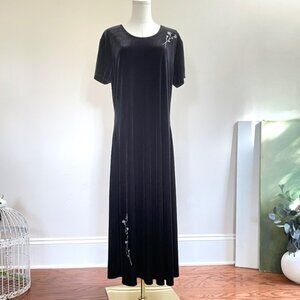 Vintage Velvet Maxi Dress XL Embroider Whimsigoth Vamp Dark Romantic Witchy Y2K